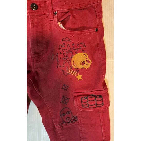 Black Pike Men's Jeans 30x32  Burnt Orange Embroidered Goth Punk Halloween - Picture 5 of 12